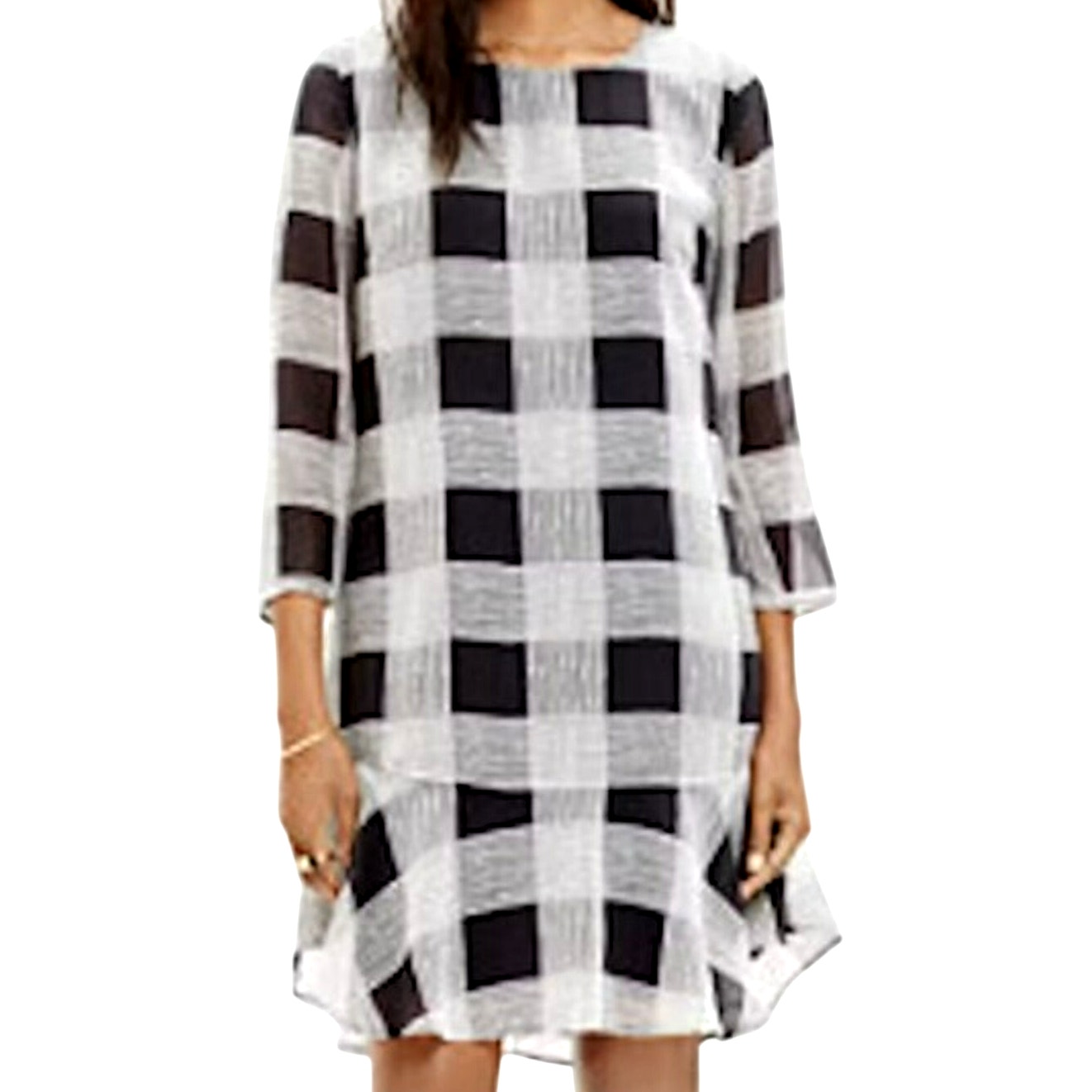 Madewell Size 6 100% Silk Black White Check Ruffle Hem Knee Length Lined Dress
